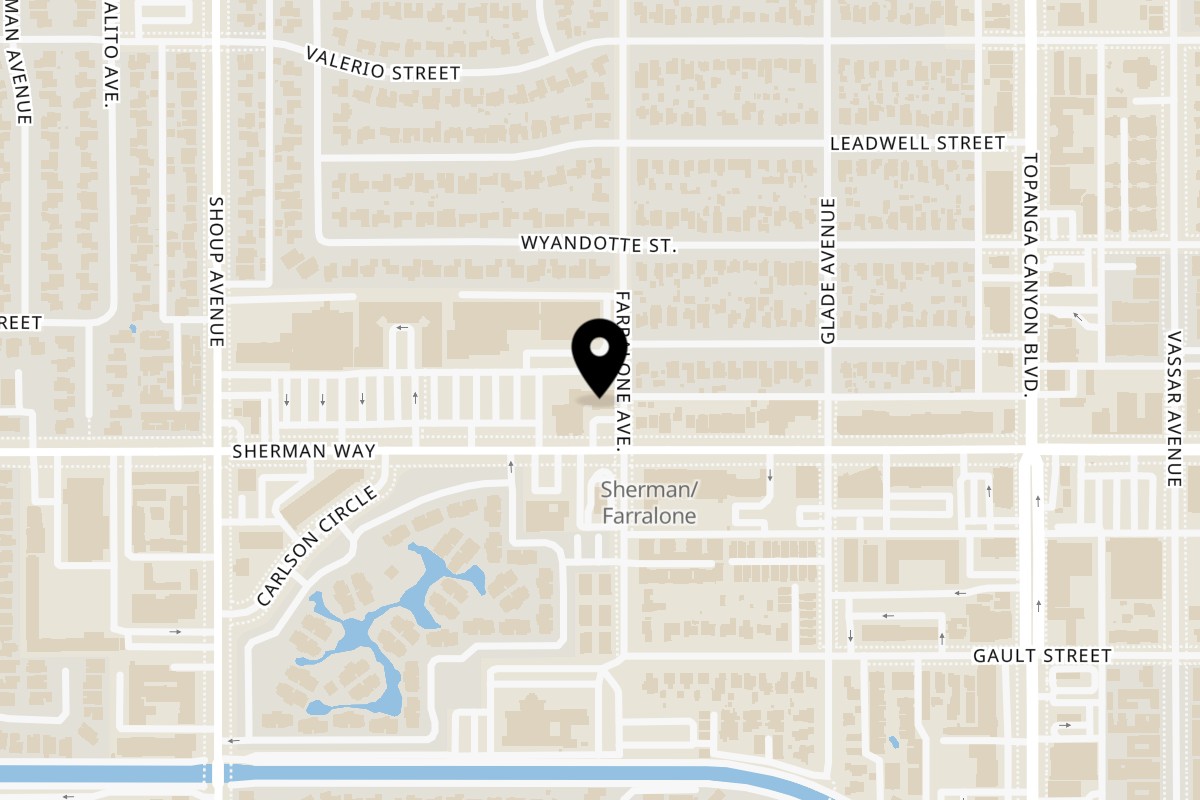 Map showing the location of Crane & Elephant on 22205 Sherman Way in Canoga Park